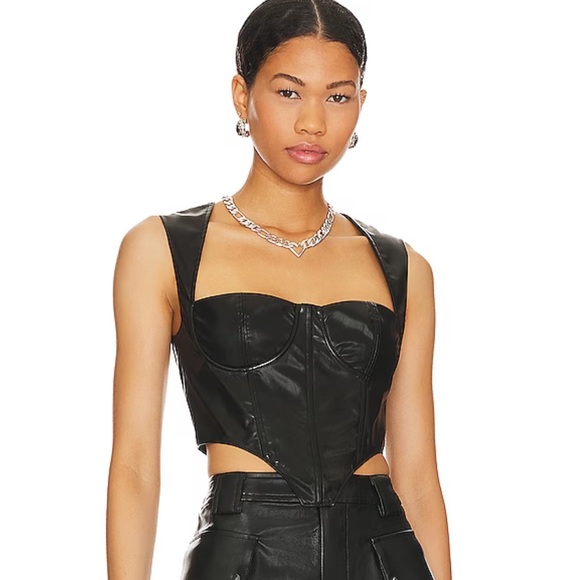 Revolve Ezra Faux Leather Top in Black - Picture 2 of 3